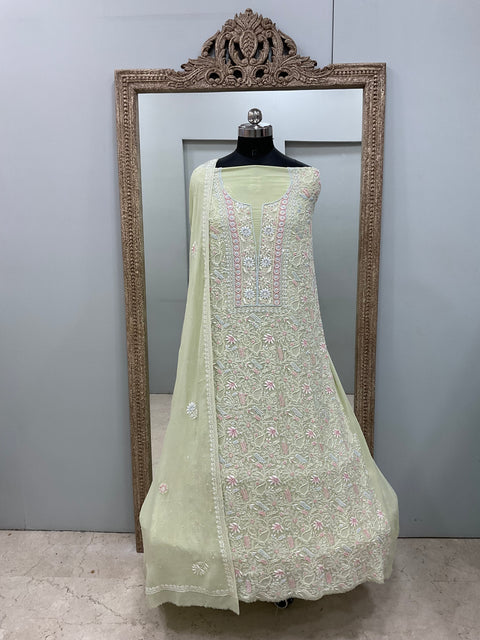 Superfine Pure Georgette Heavy MultiColoured Cutdana Pearl And Sequence Work Designer With  Dupatta Green opy)