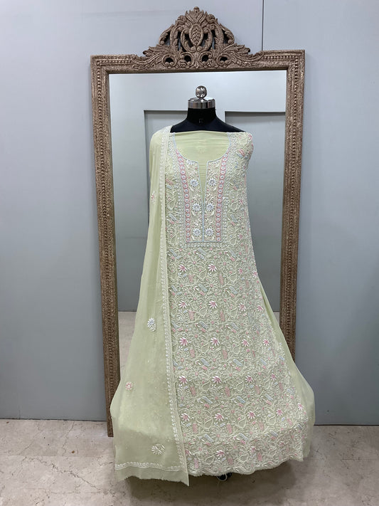 Superfine Pure Georgette Heavy MultiColoured Cutdana Pearl And Sequence Work Designer With  Dupatta Green opy)
