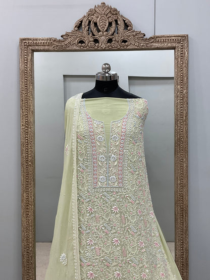 Superfine Pure Georgette Heavy MultiColoured Cutdana Pearl And Sequence Work Designer With  Dupatta Green opy)