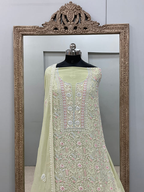 Superfine Pure Georgette Heavy MultiColoured Cutdana Pearl And Sequence Work Designer With  Dupatta Green opy)