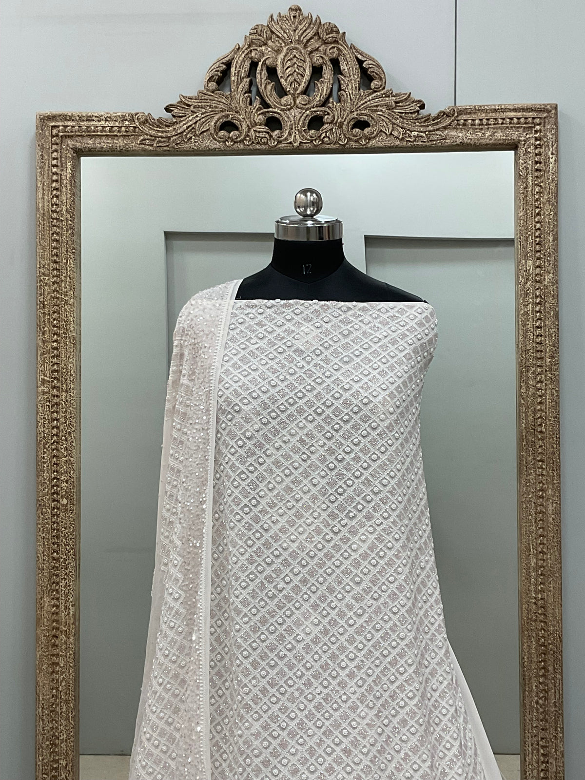 Superfine Pure Georgette Heavy Pearl Cutdana and Sequence Designer White 01