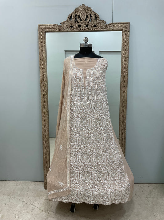Superfine Pure Georgette Superfine Straight Heavy Sequence Pearl and Cutdana Beige