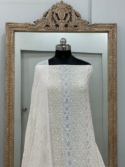 Pure Georgette Heavy Pearl Cutdana and Sequence Designer White 01
