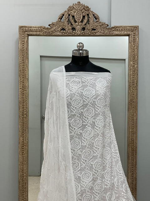 Pure Georgette Heavy Pearl Cutdana and Sequence Designer White 02
