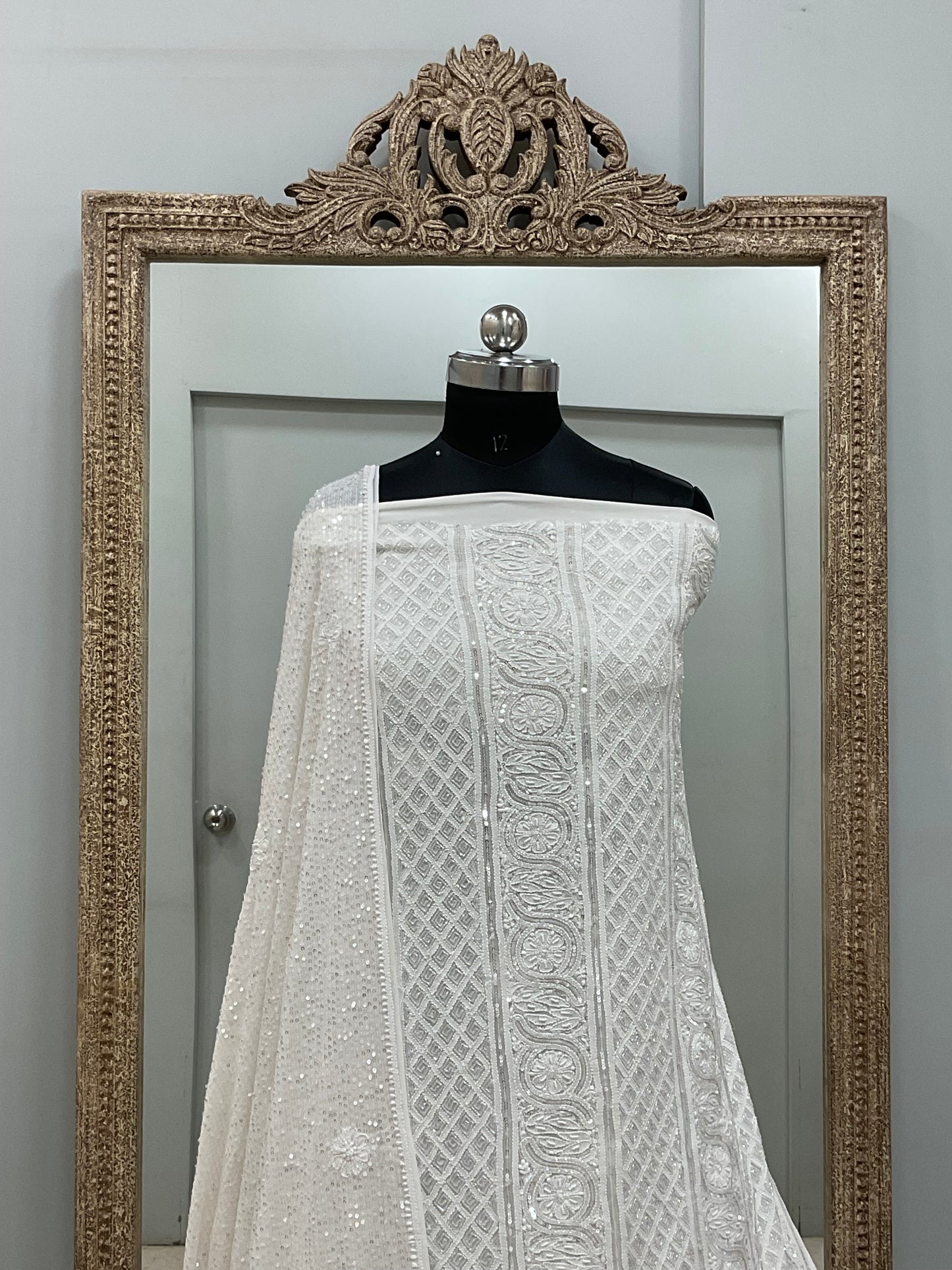 Superfine Pure Georgette Heavy Pearl Cutdana and Sequence Designer White 05