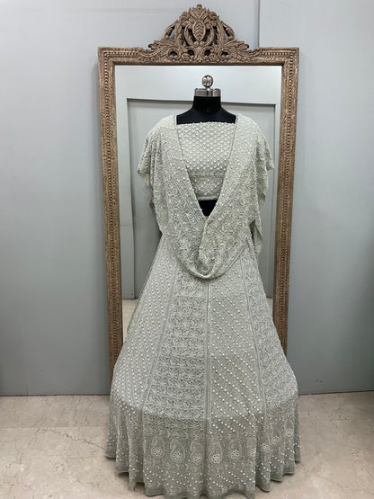 Georgette Lehenga Heavy Pearl and Sequence,Mirror Work Green
