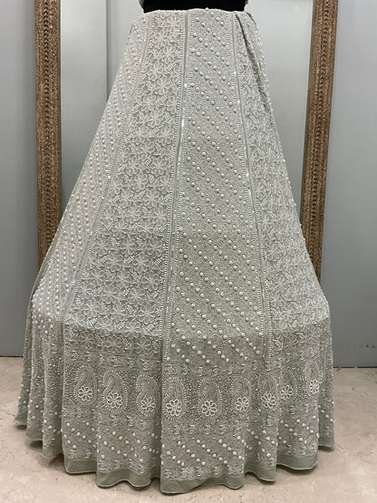 Georgette Lehenga Heavy Pearl and Sequence,Mirror Work Green