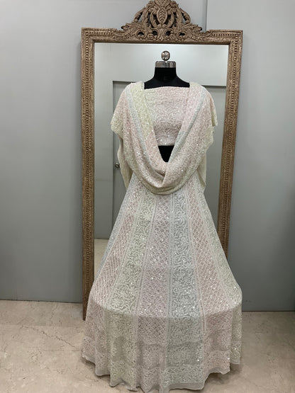 Pure Georgette Heavy Multicolored Cutdana and Pearl Off White