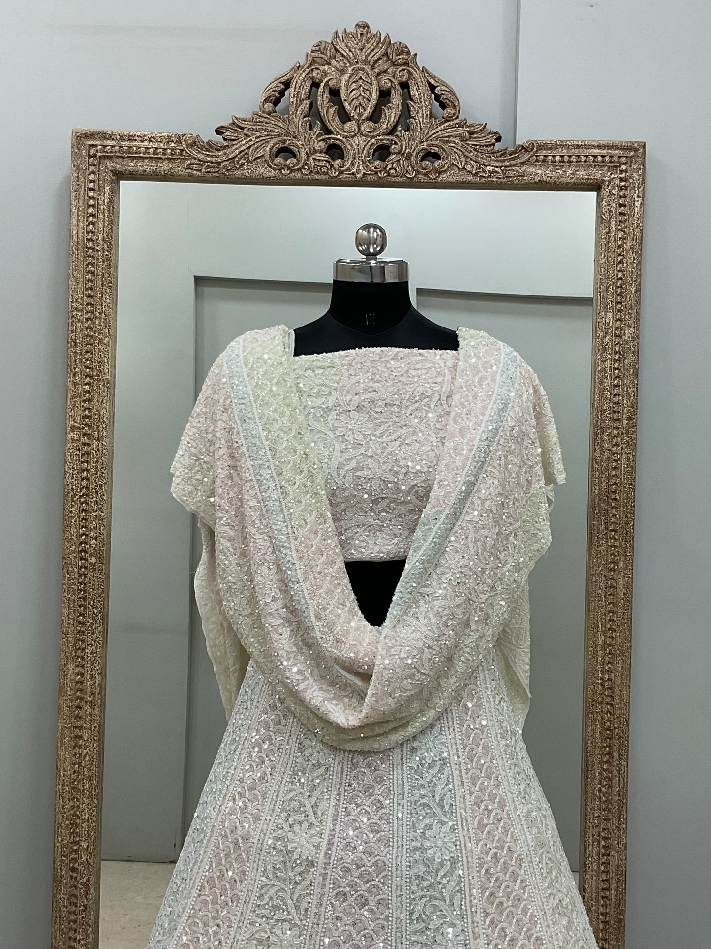Pure Georgette Heavy Multicolored Cutdana and Pearl Off White