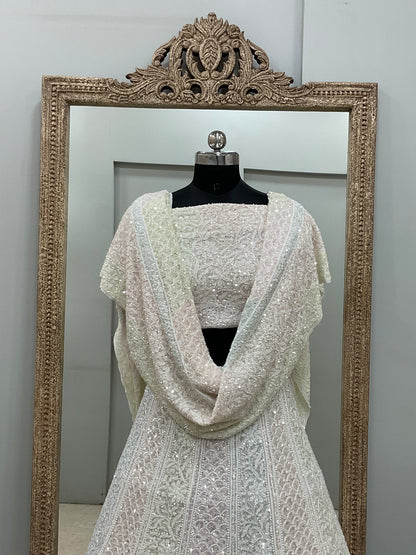 Pure Georgette Heavy Multicolored Cutdana and Pearl Off White
