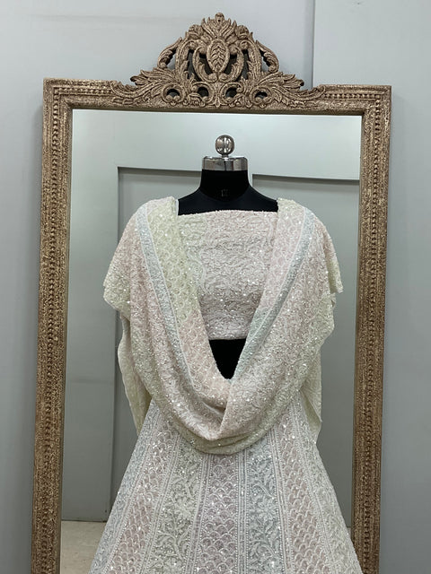 Pure Georgette Heavy Multicolored Cutdana and Pearl Off White