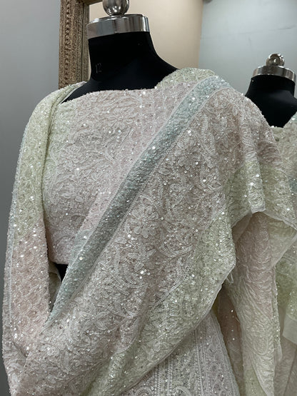 Pure Georgette Heavy Multicolored Cutdana and Pearl Off White