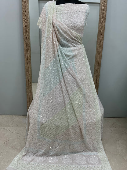 Pure Georgette Heavy Multicolored Cutdana and Pearl Off White