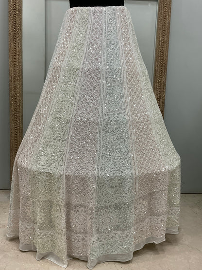 Pure Georgette Heavy Multicolored Cutdana and Pearl Off White