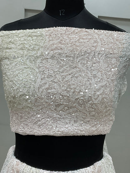 Pure Georgette Heavy Multicolored Cutdana and Pearl Off White