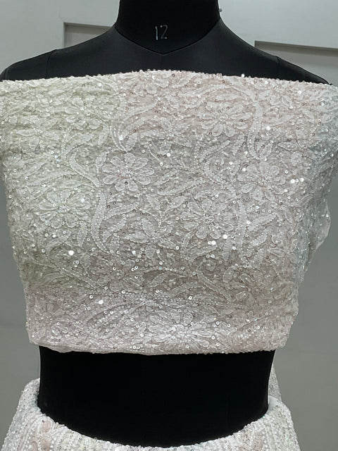 Pure Georgette Heavy Multicolored Cutdana and Pearl Off White
