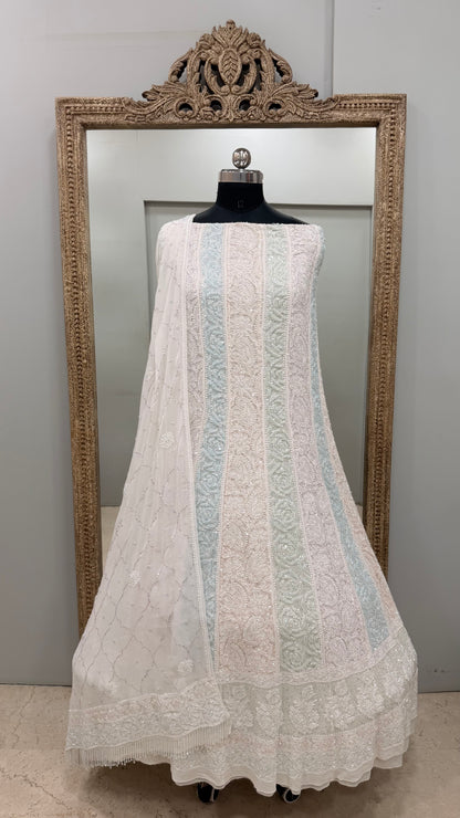 Pure Georgette Anarkali Heavy Pearl, Multi Coloured Cutdana and Sequence White