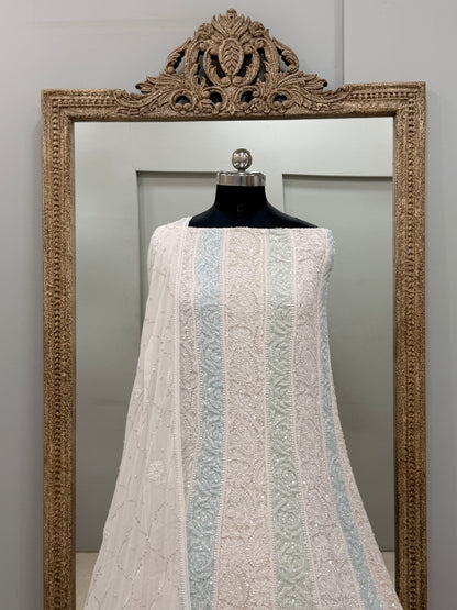 Pure Georgette Anarkali Heavy Pearl, Multi Coloured Cutdana and Sequence White