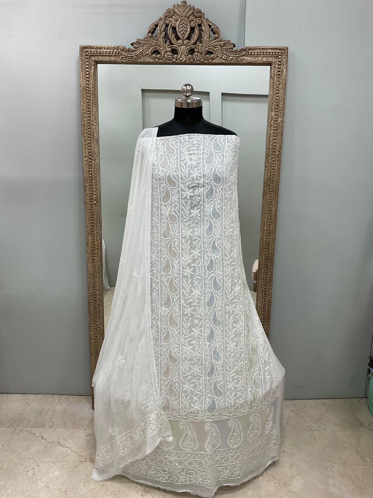 Multicoloured Cutdana Straight with Heavy Pearl Work White 01