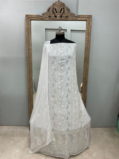 Multicoloured Cutdana Straight with Heavy Pearl Work White 01