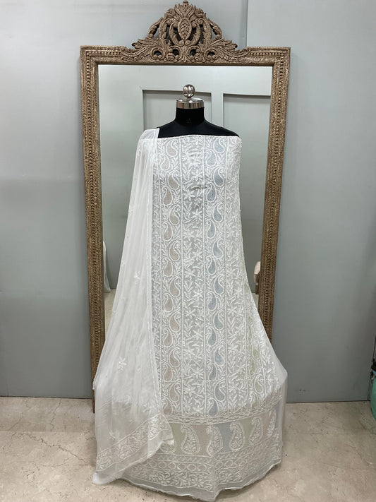 Multicoloured Cutdana Straight with Heavy Pearl Work White 01