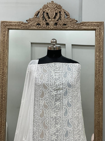 Multicoloured Cutdana Straight with Heavy Pearl Work White 01