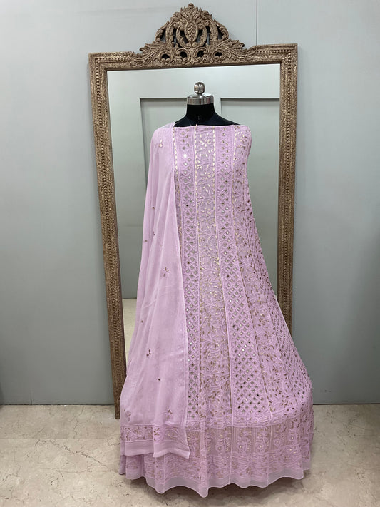 Georgette Anarkali Heavy Gota Mirror Work Lilac
