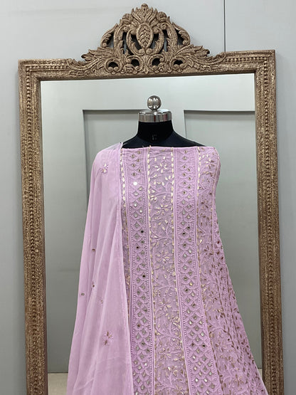 Georgette Anarkali Heavy Gota Mirror Work Lilac