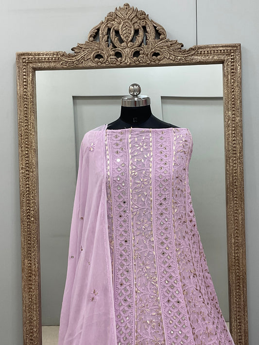 Georgette Anarkali Heavy Gota Mirror Work Lilac