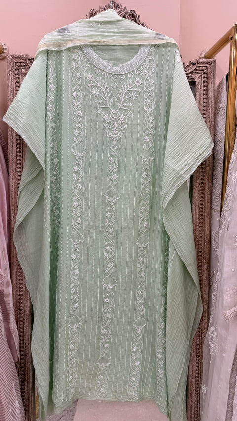 Pure Mulmul Cotton Kurta Pearl And Addon Work With Dupatta Green