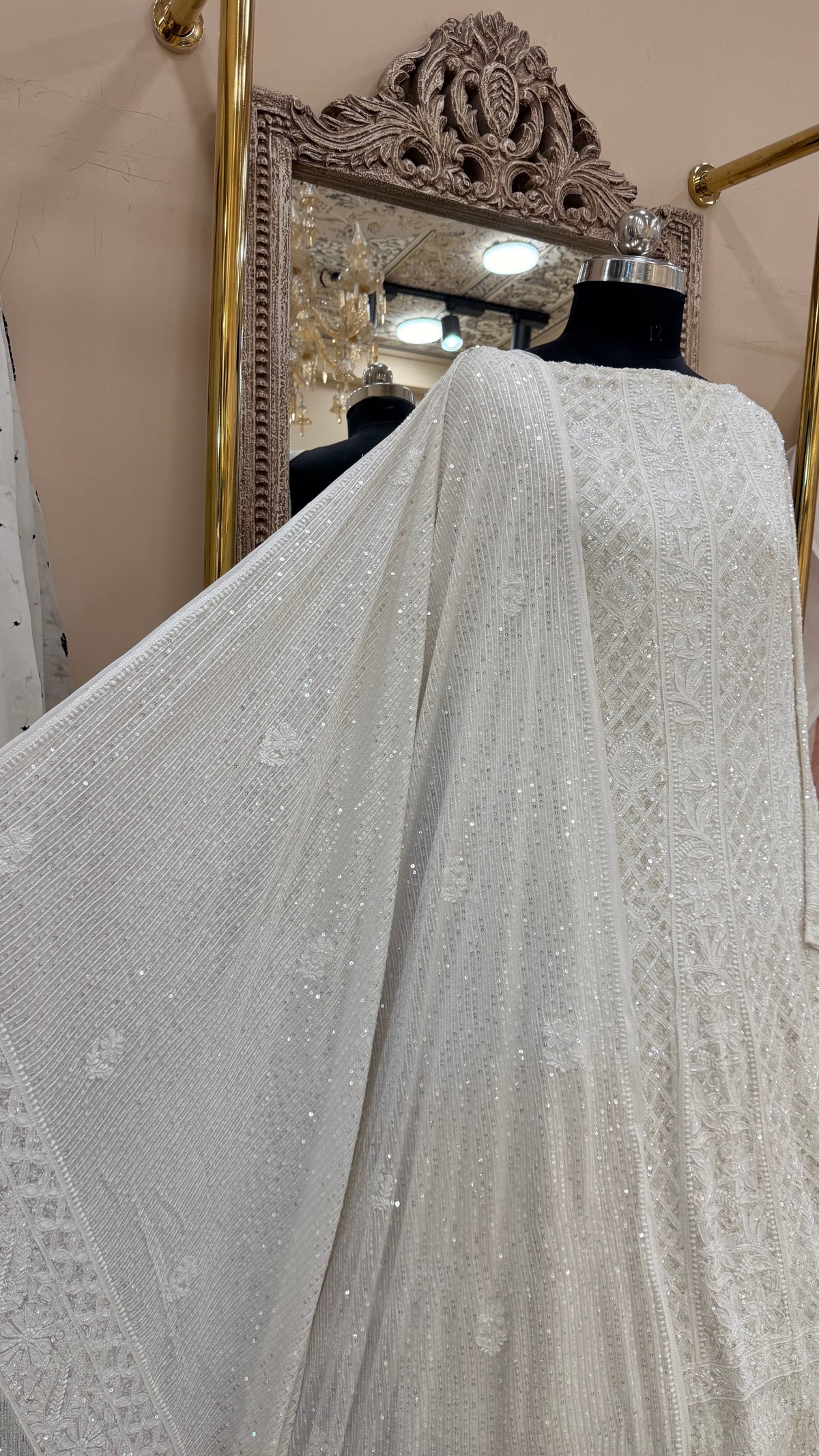 Superfine Pure Georgette Anarkali Heavy Pearl, Cutdana and Sequence White 01