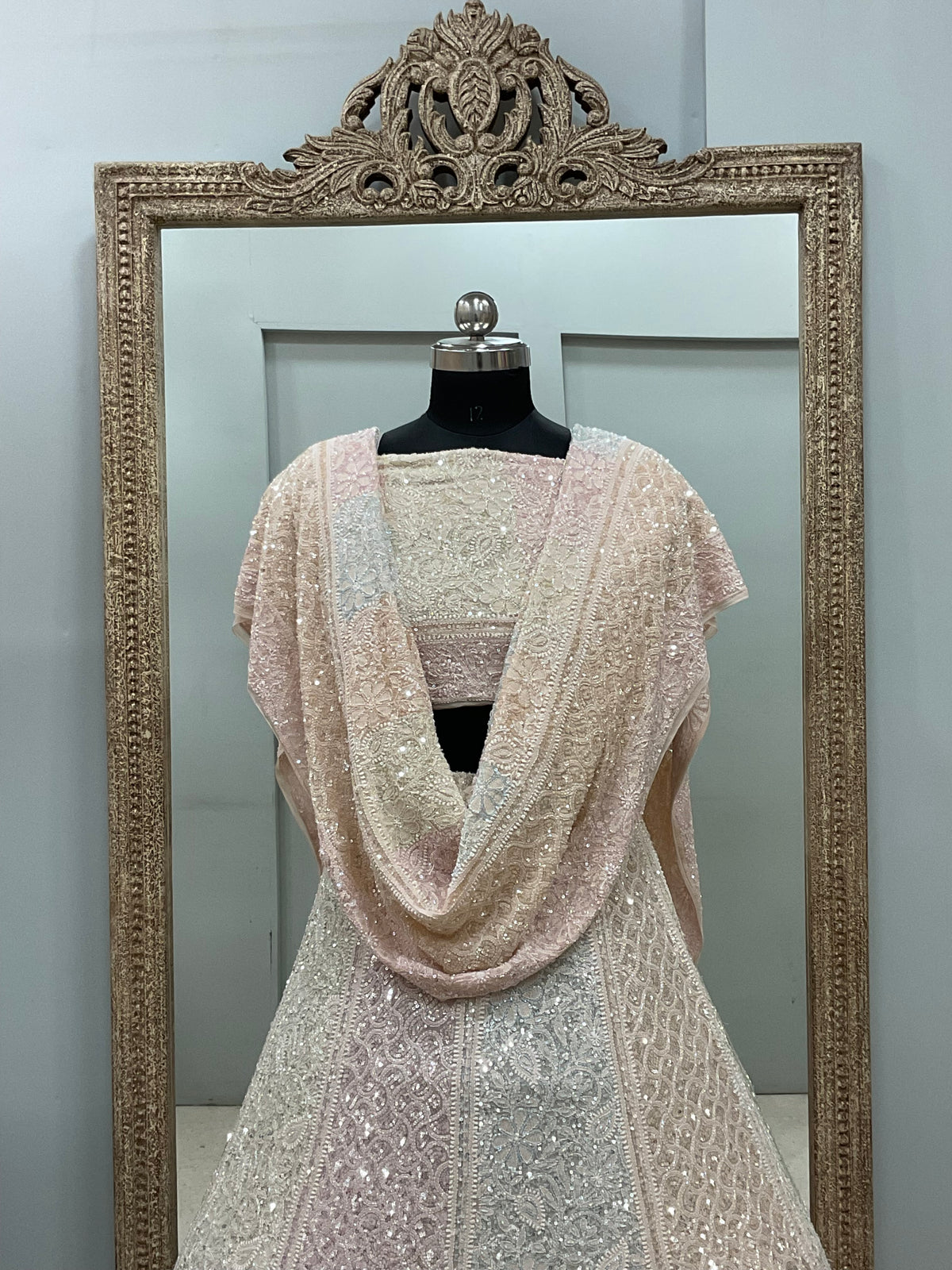 Pure Georgette Heavy Multicolored Cutdana and Pearl Powder Beige