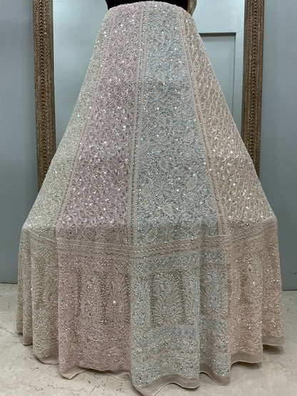 Pure Georgette Heavy Multicolored Cutdana and Pearl Powder Beige