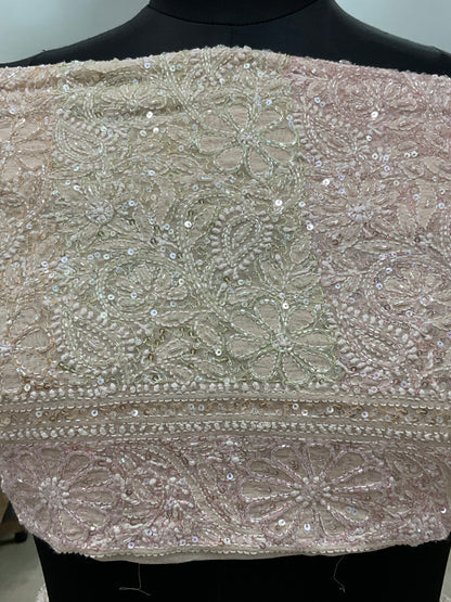 Pure Georgette Heavy Multicolored Cutdana and Pearl Powder Beige