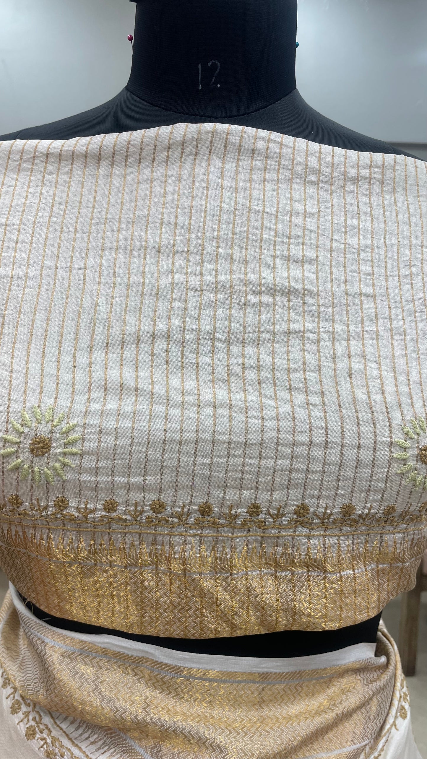 Pure Tassar Silk Saree With Chikan Work Golden