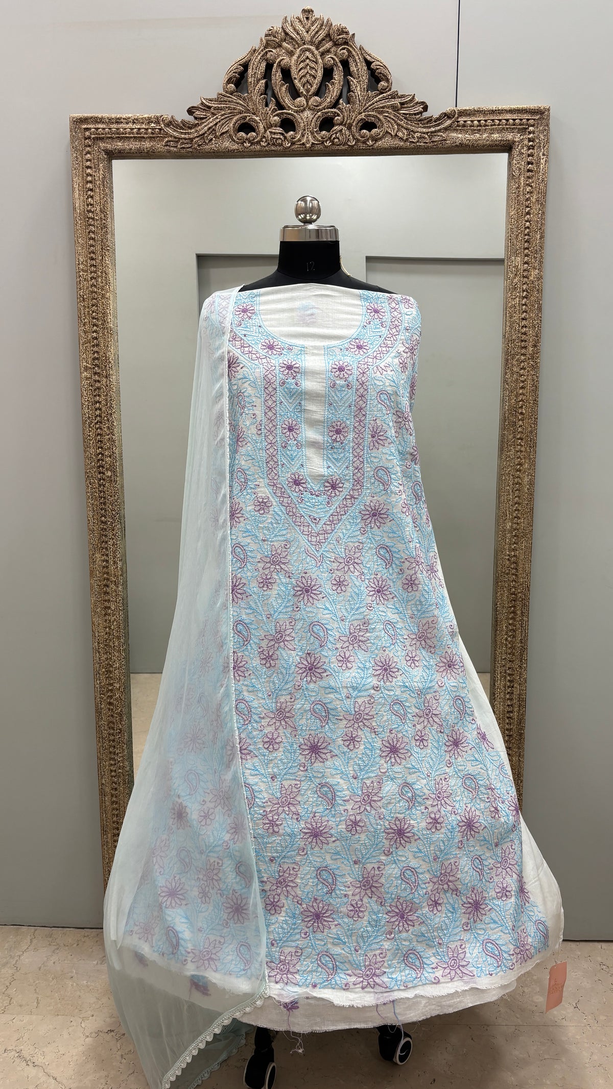 Pure Cotton Voil Booty Straight Shirt Dupatta and Bottom Blue