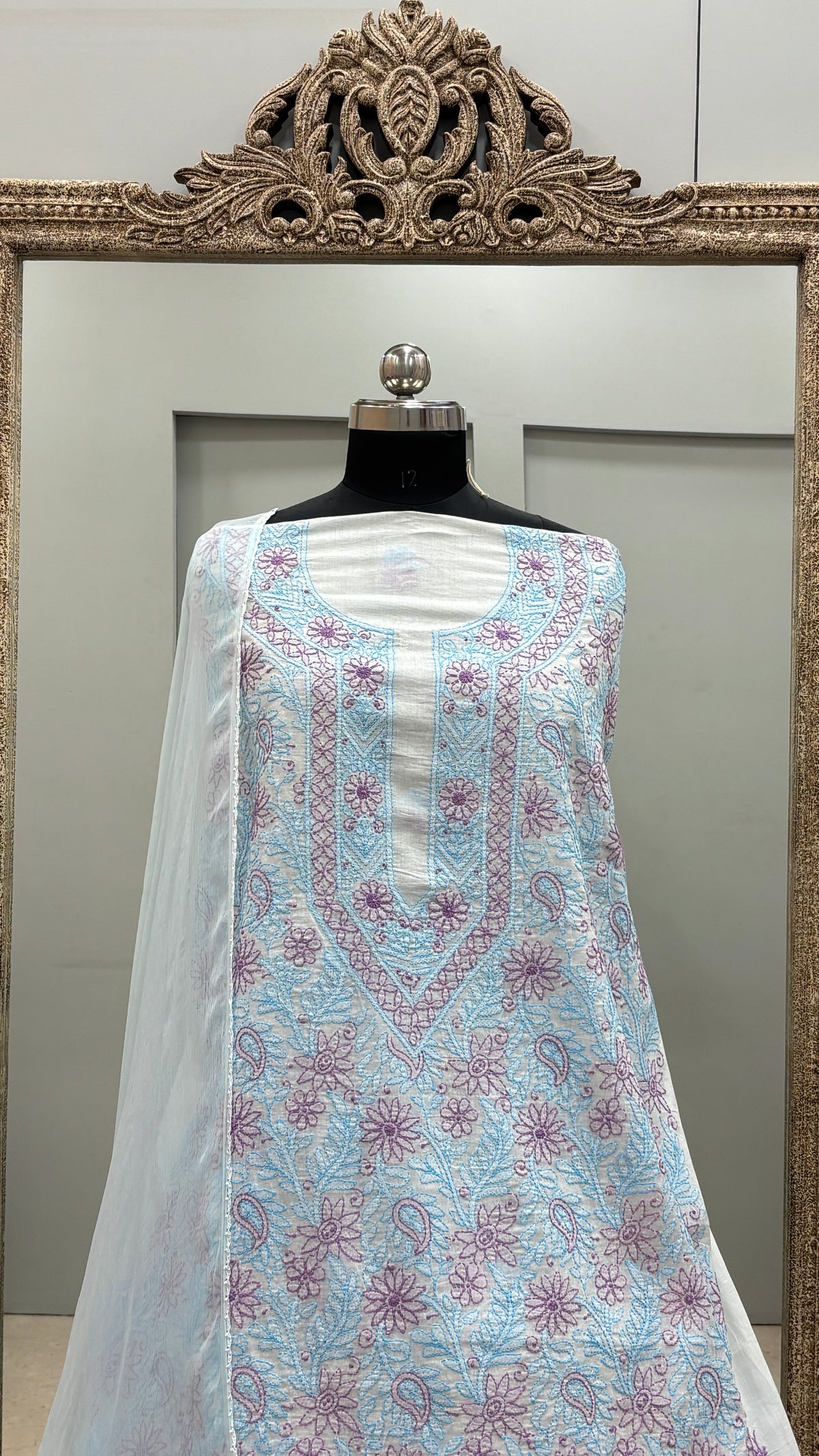 Pure Cotton Voil Booty Straight Shirt Dupatta and Bottom Blue