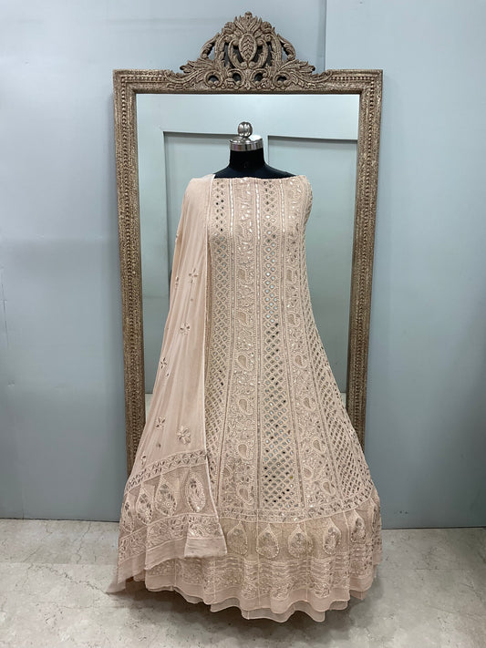 Georgette Anarkali Heavy Gota Mirror Work  Beige