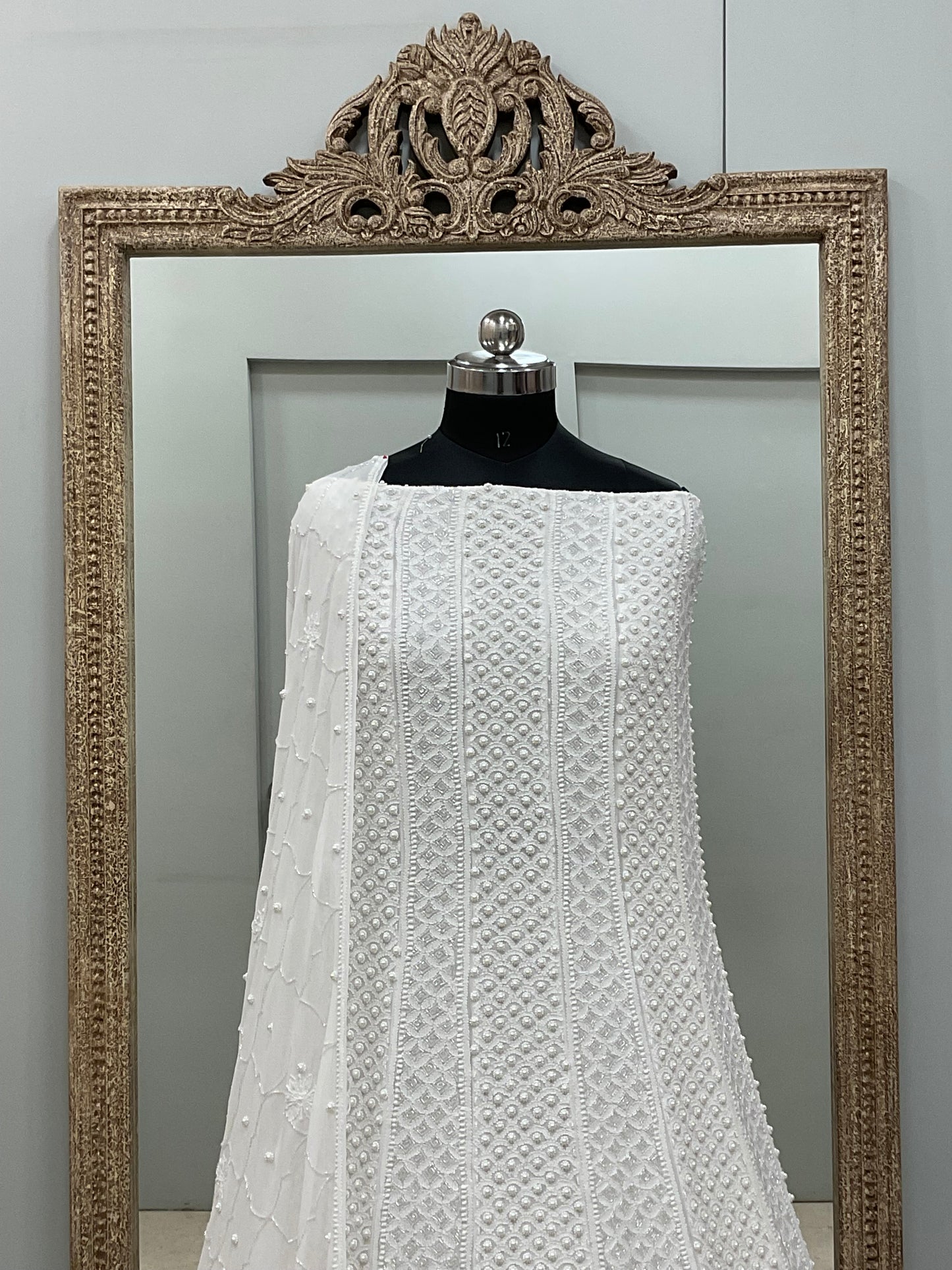 Pure Georgette Anarkali Heavy Pearl, Cutdana and Sequence White