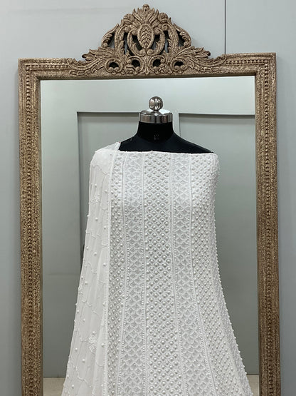 Pure Georgette Anarkali Heavy Pearl, Cutdana and Sequence White