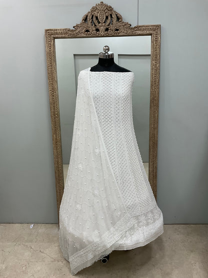 Pure Georgette Anarkali Heavy Pearl, Cutdana and Sequence White