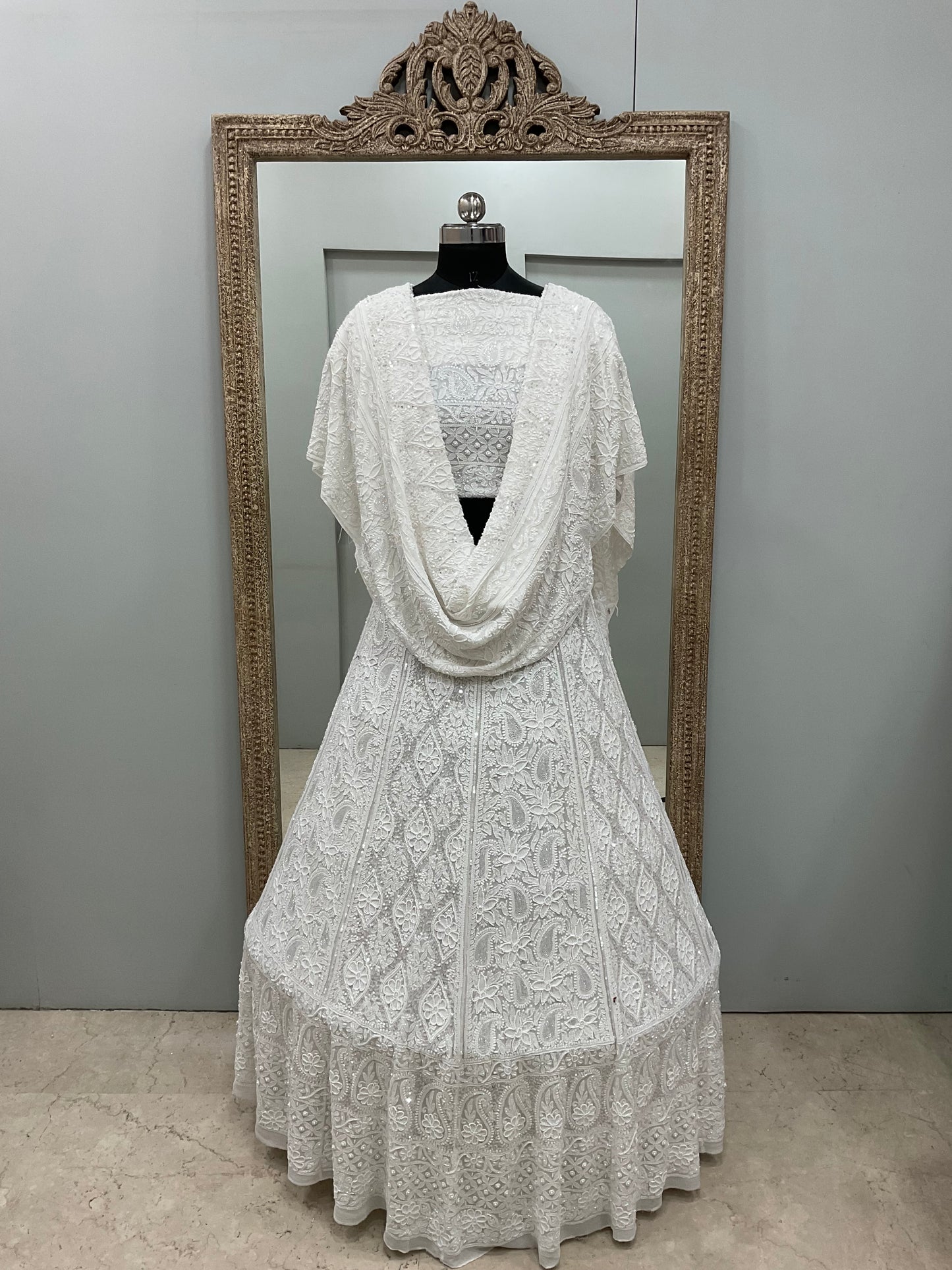 Pure Georgette Lehenga Heavy Pearl, Cutdana and Sequence Work White
