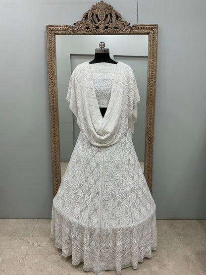 Pure Georgette Lehenga Heavy Pearl, Cutdana and Sequence Work White