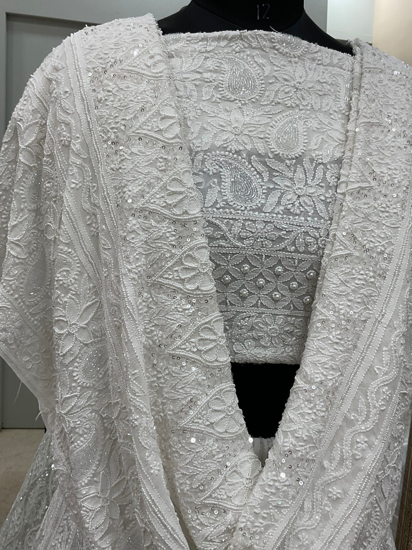 Pure Georgette Lehenga Heavy Pearl, Cutdana and Sequence Work White