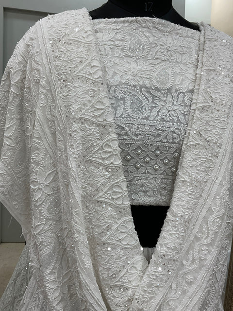 Pure Georgette Lehenga Heavy Pearl, Cutdana and Sequence Work White