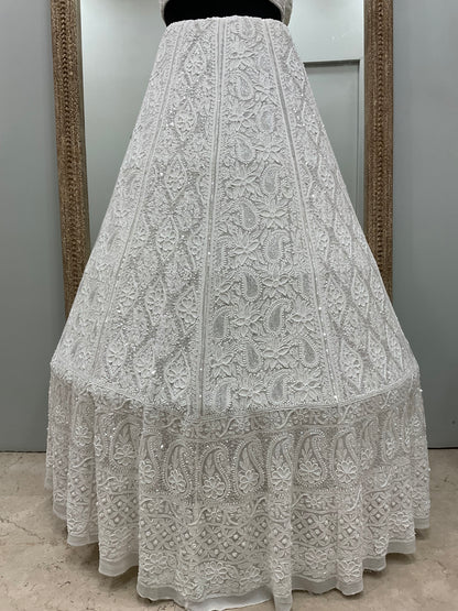 Pure Georgette Lehenga Heavy Pearl, Cutdana and Sequence Work White