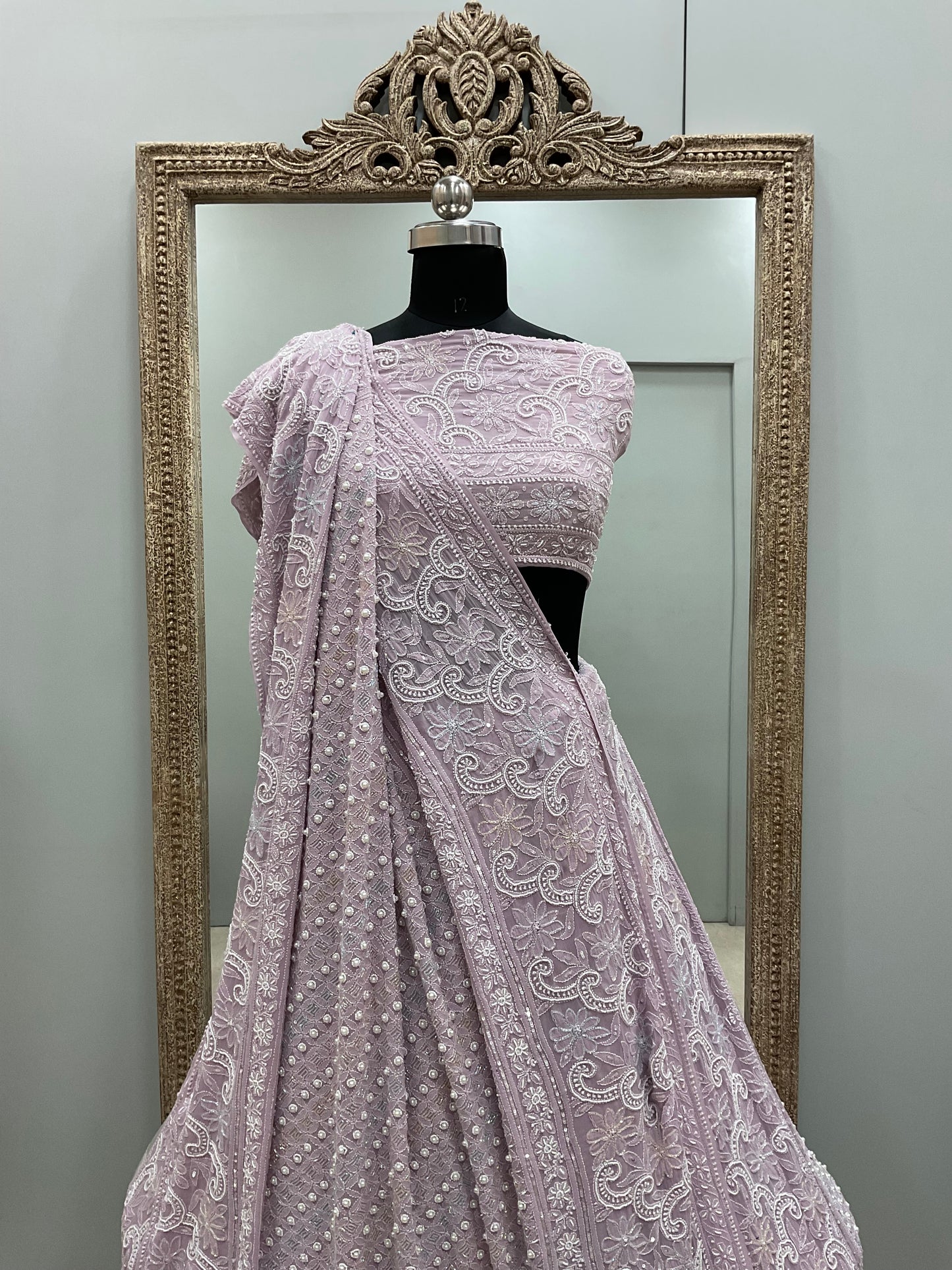 Pure Georgette Heavy Multicolored Cutdana Pearl and Sequence Lilac