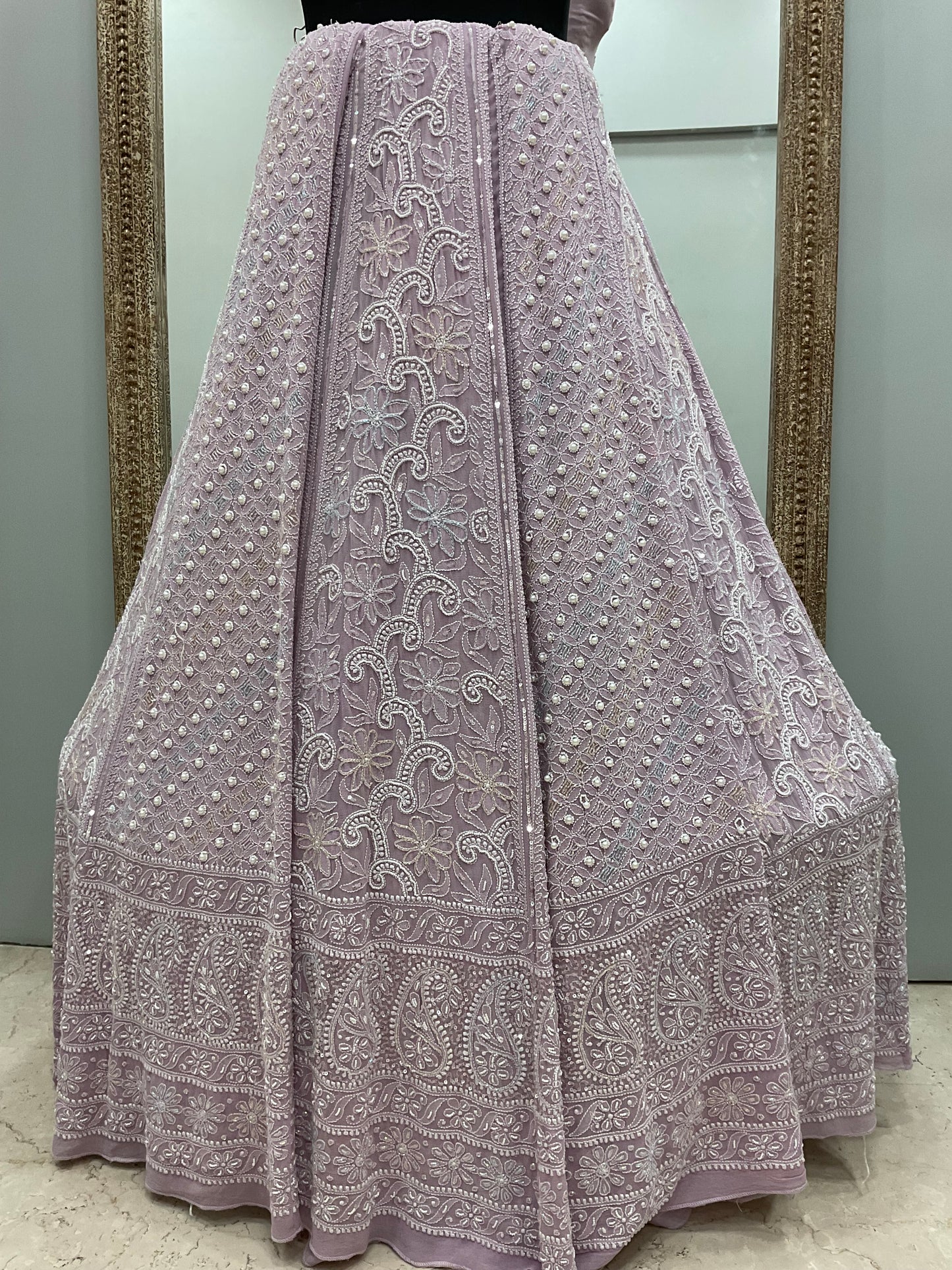 Pure Georgette Heavy Multicolored Cutdana Pearl and Sequence Lilac