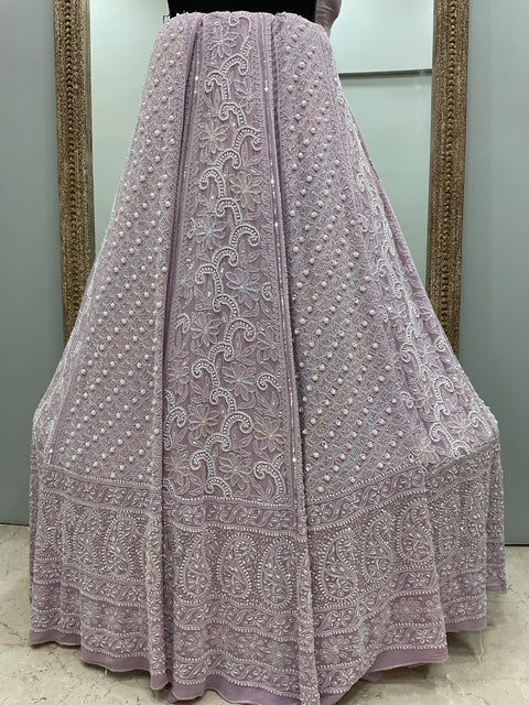 Pure Georgette Heavy Multicolored Cutdana Pearl and Sequence Lilac