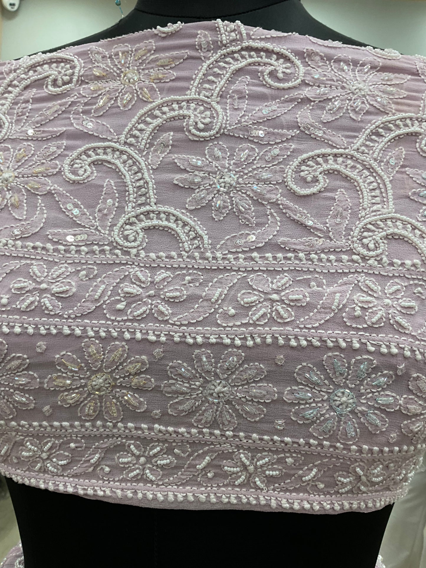 Pure Georgette Heavy Multicolored Cutdana Pearl and Sequence Lilac